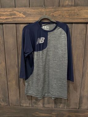 New Balance Gray Heather & Navy 3/4 Sleeve Athletic baseball Tee